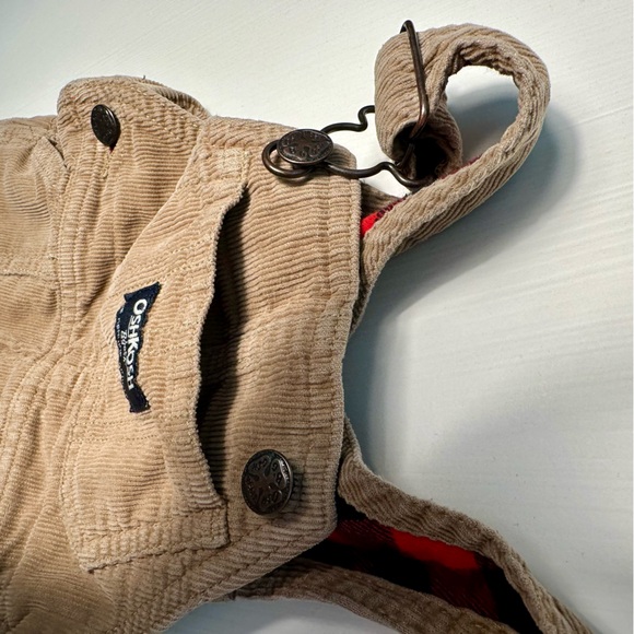 OSHKOSH B'GOSH KHAKI CORDUROY & PLAID OVERALLS - Picture 6 of 12